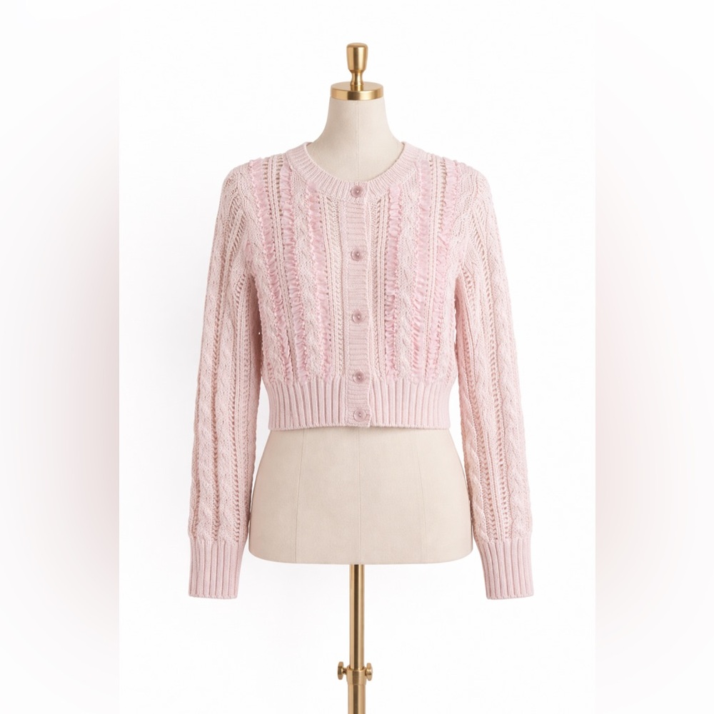 Elegant Pink Cable Knit Cardigan